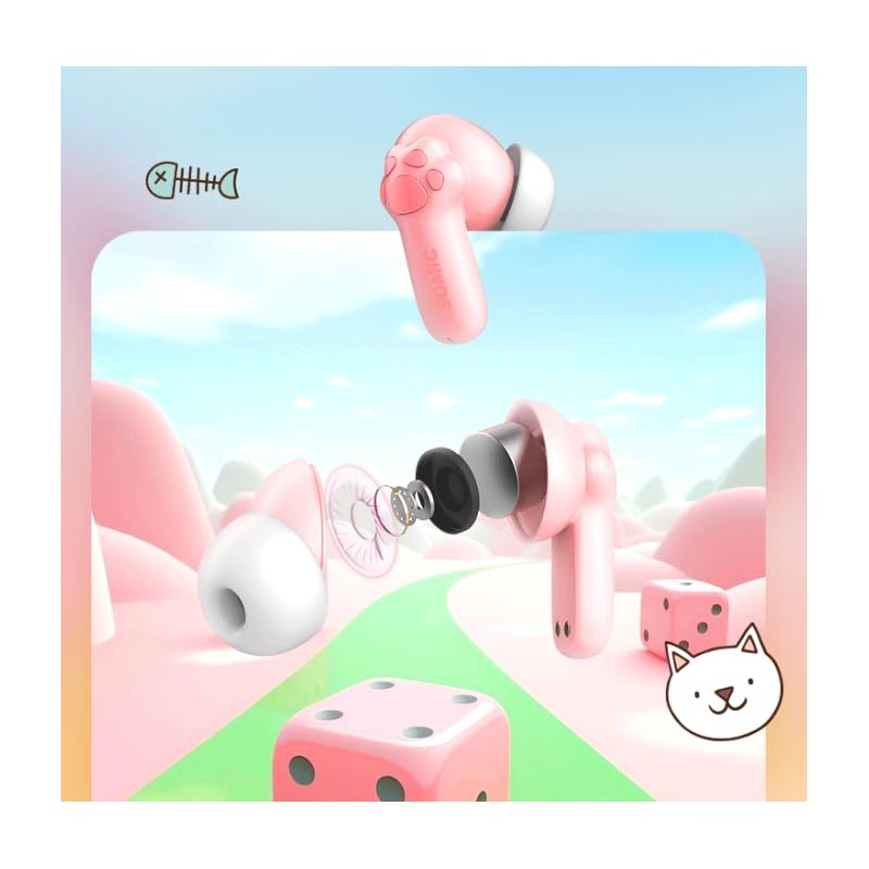 Cute Cat Claw Bluetooth5.4 Earphones, Wireless Earphones with 0.06s Low