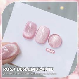 GAOY - Esmalte de uñas en gel Cat Eye, holográfico con purpurina rosa de 16 ml con imán, translúcido reflectante