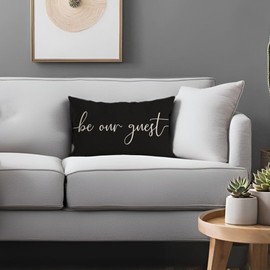 PANDICORN Farmhouse Throw Pillow Cover 12x20 Inch Be Our Guest Pillow Cover Black Decorations Lumbar Decorative Pillow Case for Home Guest Room Bedroom Essentials Couch Sofa Bed Decor
