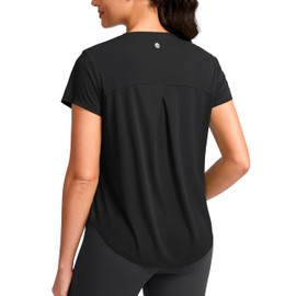 G Gradual Women's Workout Tops Short Sleeve Lightweight Athletic Yoga Running Shirts Loose Fit Quick Dry Gym T-Shirts(Black,XL)