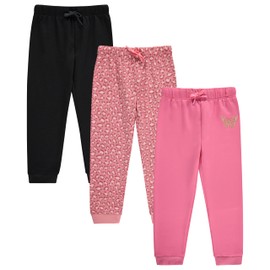 BTween Kids Girl's Fashion Stretch Waist Ultra Soft Jogger Pants Set - 3 Pack Bundle, LEOPD,6