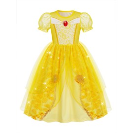 HenzWorld Princess Costume for Kids Toddler Dress Up Yellow Ball Gown Toddler Dress Up Birthday Party Cosplay 3-4T