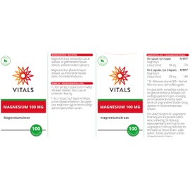 Vitals - Magnesiumcitrat, 100mg, 100 Kapseln. Gut Resorbierbare, Organische Mineralstoffverbindung. Unterstützt das Energieniveau. Für Vegetarier und Veganer geeignet. 100% Vegan.