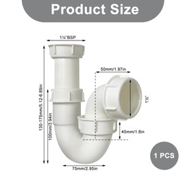 Telescopic P Trap, 40mm (1.1/2") Multi-fit Sink Waste Kit, Telescopic Sink Trap Adjustable Swivel P Traps Kitchen Sinks Pipe Fittings with 75mm Water Seal for Bathroom Sinks