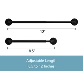 TYRON 2 Pack Magnetic Curtain Rod for Metal Doors Adjustable 8.5-12 Inch, 3/8 in. Diameter, Magnetic Rod No Drill, Narrow Sidelight Window Mini Curtain Rod(Black)