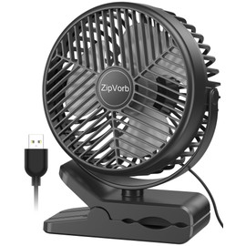 ZipVorb Clip-on Desk Fan, 3-Speed USB-Powered, Ultra Quiet Small Fan with Clamp for Grow Tent Bed Office Dorm Bedroom Stroller