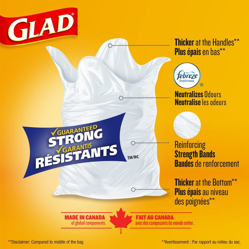 Glad White Garbage Bags - Tall 45 Litres - Febreze
