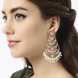 Aheli Brass Enamel Chandbali Dangle Earrings Indian Traditional Jewelry Gift for Women