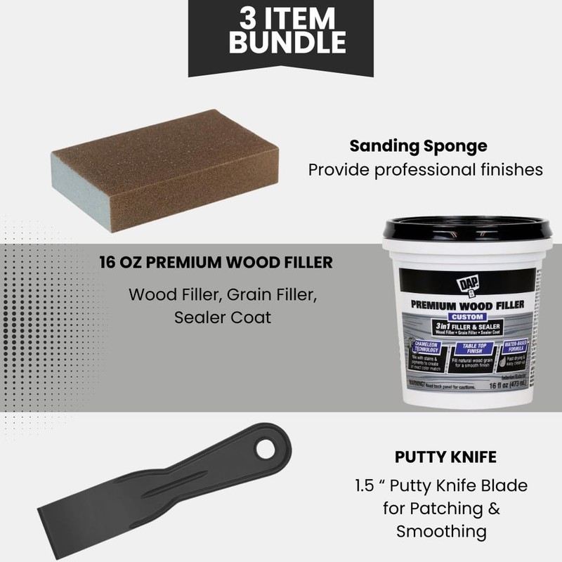 Wood Putty Filler Kit Bundled with 16oz DAP Wood Filler,