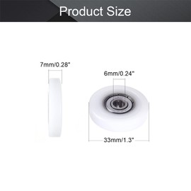 MroMax Roller Idler Bearing Pulley-6 x 33 x 7mm Sliding Conveyor Nylon Wheel with 626ZZ Bearing for Furniture, Hardware Accessories and Mobile Door White 4Pcs