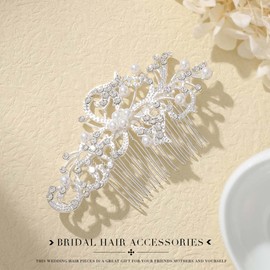Latious Silver Bride Wedding Hair Comb Pearl Bridal Hair Clip Crystal Hair Piece Decorative Hair Accessories for Women and Girls
