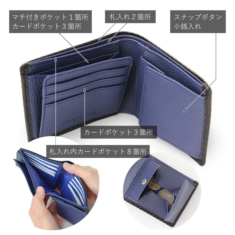 GROOVE GEAR ggs-1006 Men's Bi-Fold Wallet, Genuine Leather, Carbon Leather,