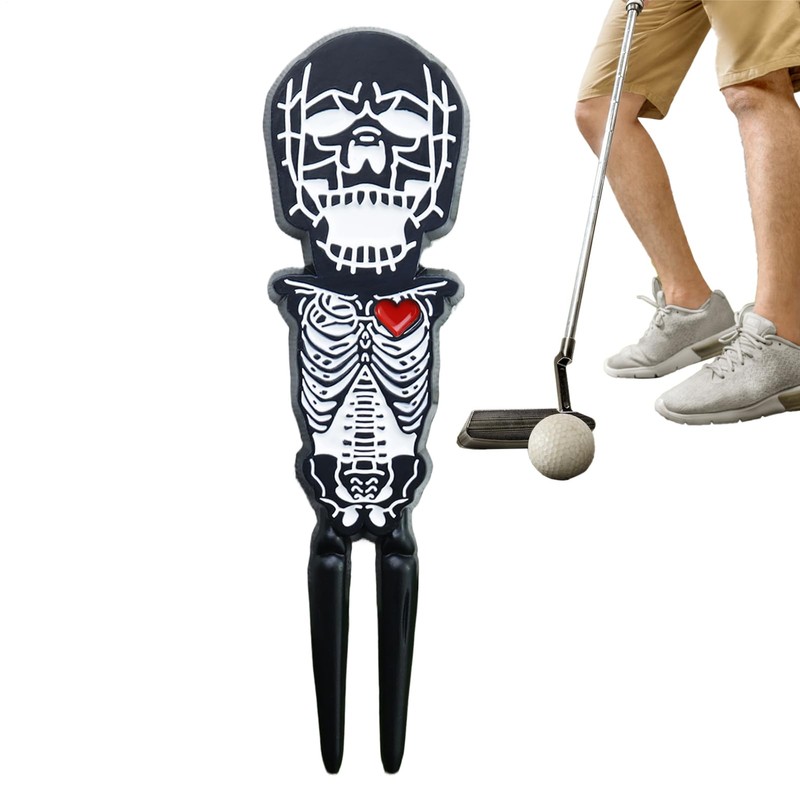Golf Divot Repair Tool,Skull Shape Ball Marker - Zinc Alloy