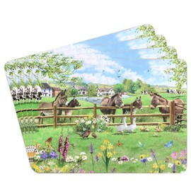The Leonardo Collection Donkey Table Place Mats Set of 4 | Non Slip Washable Table Mats For Dining | Designed By Macneil Studios | Set of 4 Printed Designer Placemats