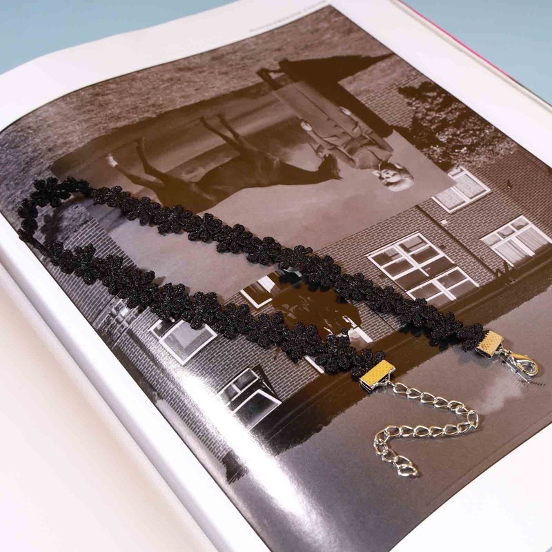 Yheakne Boho Flower Lace Choker Necklace Black Lace Tattoo Choker