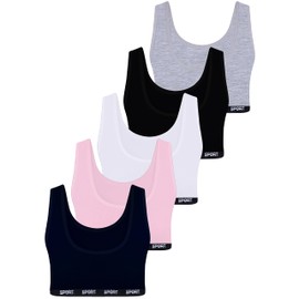 LOREZA ® 5 Mädchen Bustier Baumwolle BH Sport Bra (164-170, M3 - Breite Träger)