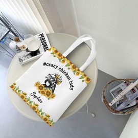 Sunflower Canvas Tote Bags for Women Crazy Chicken Lady Canvas Bag for Shopping, Grocery, Outdoor - Versatile Canvas Bags