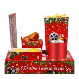 Harloon 100 Pcs Christmas Movie Night Snack Trays Christmas Party Supplies Include 20 Movie Night Trays, 20 Popcorn Boxes, 20 Salad Bowls, 20 Nacho Bowls, 20 Invitations for Xmas Birthday Party Favors