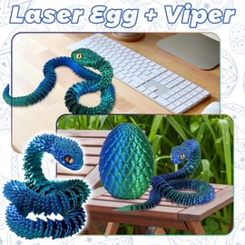 XehCaol 3D Printed Snake Movable Snake Fidget Toy 3D Snake with Egg Easter Gifts Snake Figures Easter Flexible Snake Eggs Home Office Decor (Blue-Green)