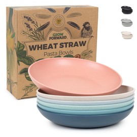 Grow Forward Premium Wheat Straw Pasta Bowls - 30oz Unbreakable Wide & Shallow Dinner Plate Bowls Set of 6 - Microwave Safe Reusable Plastic Pasta Bowls for Kids, Adults, Salad, Camping, RV - Tropical