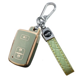 Key Fob Cover for Toyota Tacoma 3 Buttons Soft TPU with Leather Keychain Key Fob Remote Case Fit for Toyota Prius C V Land Cruiser Tacoma Tundra 2012-2023丨HYQ14FBA 89904-0E091 89904-0E090丨 (Grenn)