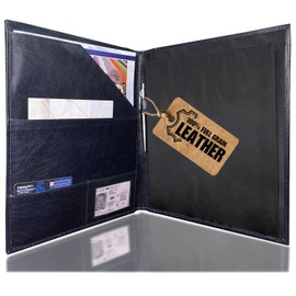 Rustic Town Leather Portfolio for Men - Padfolio Resume File Folder - Interview/Legal Document Organizer for Letter Size Writing Pad with Business Card Holder