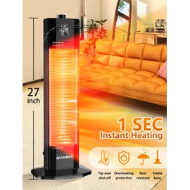 Outdoor Electric Patio Heater, Haimmy 27- inch Outdoor Electric Patio Heater, 1200W Instant Heating, 2 Heat Levels, Tip-Over & Overheat Protection, IPX5 Waterproof Tower Space Heater