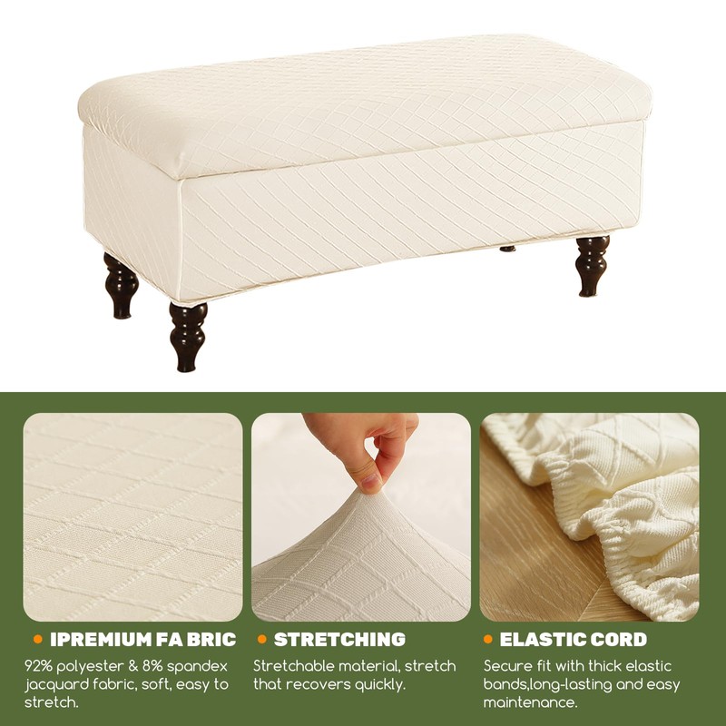 FUANGUI Ottoman Cover Stretch Storage Ottoman Bench Slipcover Jacquard Folding