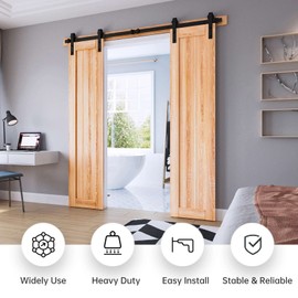 EaseLife 6FT Double Door Sliding Barn Door Hardware Track Kit,Basic J Pulley,Heavy Duty,Slide Smoothly Quietly,Easy Install (6FT Track Kit for Double 18" Wide Door)
