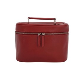 GERMANUS Leonie Handmade Cosmetic Bag Cosmetic Case and Toiletry Bag Made of Thick Leather, red, Contemporary