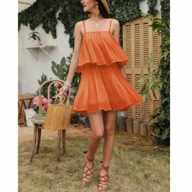 EXLURA Womens 2024 Summer Romper Dress Spaghetti Strap Pleated Fashion Short Jumpsuit Outfits