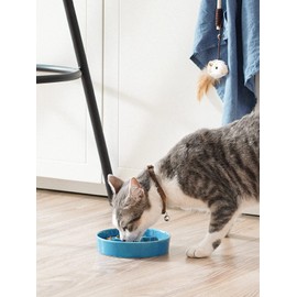 Ceramic Slow Feeder Dog Bowls Small Breed, 0.5 Cups Dog Food Dish for Fast Eaters, Puzzle Bowl for Small Dogs and Cats，5.5 Inch-Blue