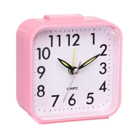 uxcell Small Battery Operated Analog Alarm Clock, Square Travel Clock Plastic Alarm Clocks for Bedroom with Easy Light Functions, Snooze, 12/24H, Pink