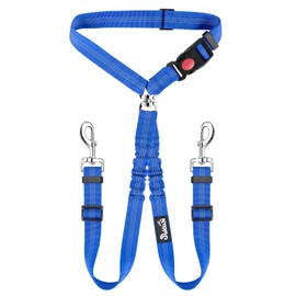 SlowTon Double Dog Seat Belt, Adjustable Headrest Dog Car Harness with Anti-shock Elastic Bungee Buffer, 2-in-1 Pet Cars Safety Seatbelt Restraint and Dog Leash Lead for Travel Walking Daily Use