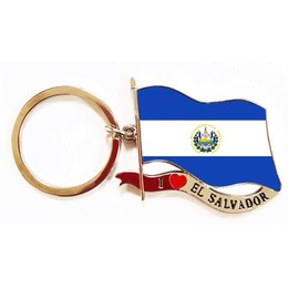 Waving Flag Shaped" I Love El Salvador" El Salvador Flag Key Ring- El Salvador Souvenir
