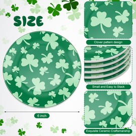 SiliFine 4 Pcs 6 Inch St. Patrick's Day Ceramic Decorative Plate Irish Shamrock Tableware Plate Leaf Clover Display Dish for St. Patrick's Celebration, Dinner Party, Wedding(Classic Color)