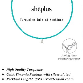 Turquoise Letter A Sterling Silver Necklace - Natural Turquoise Cubic Zirconia Pendant Initial Necklace for Women With Sterling Silver Clasp