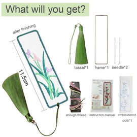 XINSHUN Embroidery Bookmark with Cute Patterns,Transparent Organza Bookmark,Embroidery Kit Christmas Gift for Adults Kids(red plum,1 pack)