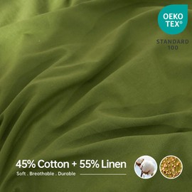 Simple&Opulence Belgian Linen Sheet Set Solid Color - 4 Pieces (1 Flat Sheet, 1 Fitted Sheet & 2 Pillowcases) Natural Flax Cotton Blend Soft Breathable Farmhouse Bedding - Full Size, Forest