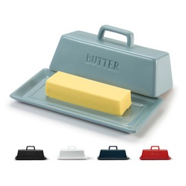 Kook Ceramic Butter Dish with Lid, Kitchen Countertop Butter Keeper, Serving Tray with Cover, Storage Container, Holds 1 Stick, Microwave and Dishwasher Safe, Casper Blue