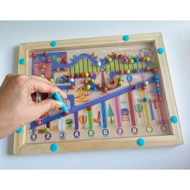 Oostifun Wooden Pen Drive Bead Maze Labyrinth Brain Teasers Color Number Counting Eye hand Coordination Toy Amusement Park Playground