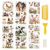 WANDIC 6PCS Animal Rub On Transfer Sticker, Farmhouse Flower&Animal Shed