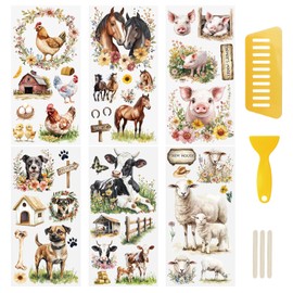 WANDIC 6PCS Animal Rub On Transfer Sticker, Farmhouse Flower&Animal Shed Decal for Home Party Present Packaging DIY Scrapbooking Albums Windows Furniture Decor,15 * 30cm