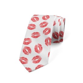 Ambesonne Necktie, Red Lipsticks Kiss Marks, Dress Tie, 3.7", White Red