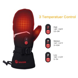 SAVIOR HEAT Heated Ski Gloves, Heated Mittens for Men Women,7.4V Rechargeable Battery Gloves for Skiing Hiking