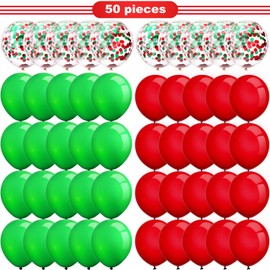 50 Pieces Christmas Balloons Confetti Balloons Latex Balloons for Party Decoration Supplies, 12 inch (Matte Red and Green)