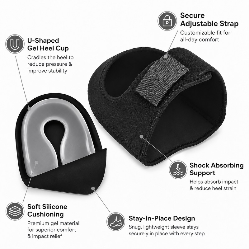 Silicone Heel Cups for Walking Comfort – U-Shaped Foot Support
