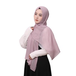 Febfim Gorgeous Silver Shimmer Women's Crepe Hijab Scarf Islamic Ladies Fashion Soft Shawl Head Wrap (Color K)