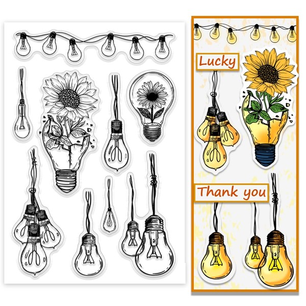 PH PandaHall Light Bulb Clear Stamps for Card Making, Flower
