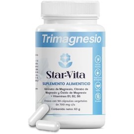 Trimagnesio Active Starvita Lab Glicinato, Citrato y Óxido 90 Cáps